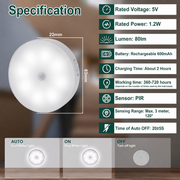 ETHOES Rechargeable Motion Sensor LED Night Light | Magnetic Wireless PIR Sensor Lamp | USB Rechargeable | Auto On/Off