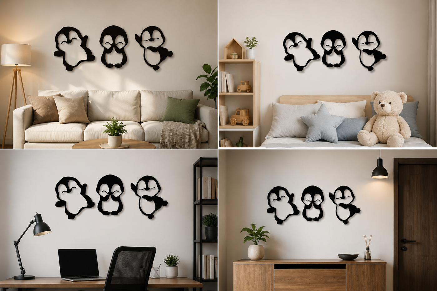 ETHOES Penguin Family Wall Art – 3 Piece Set