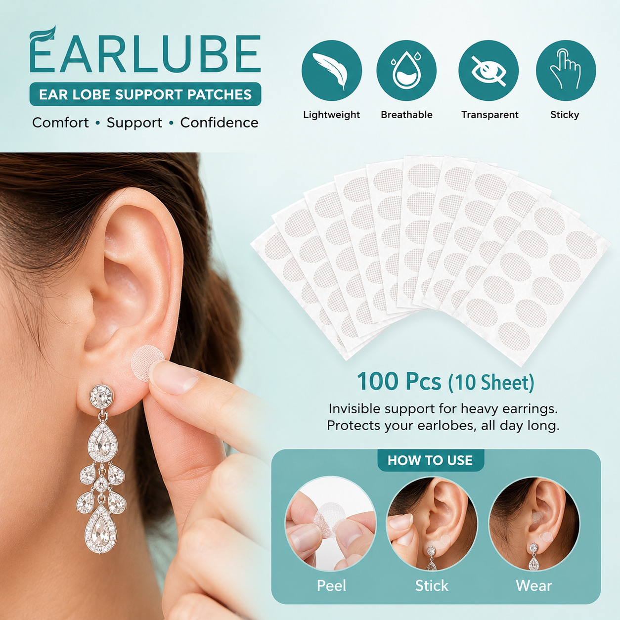 ETHOES Ear Lobe Support Patches – 100 PCS