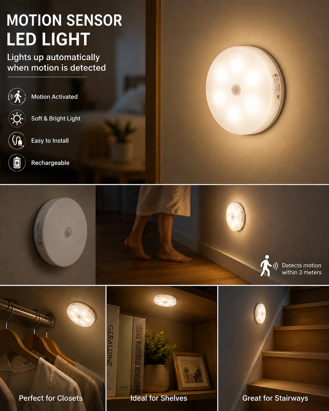 ETHOES Rechargeable Motion Sensor LED Night Light