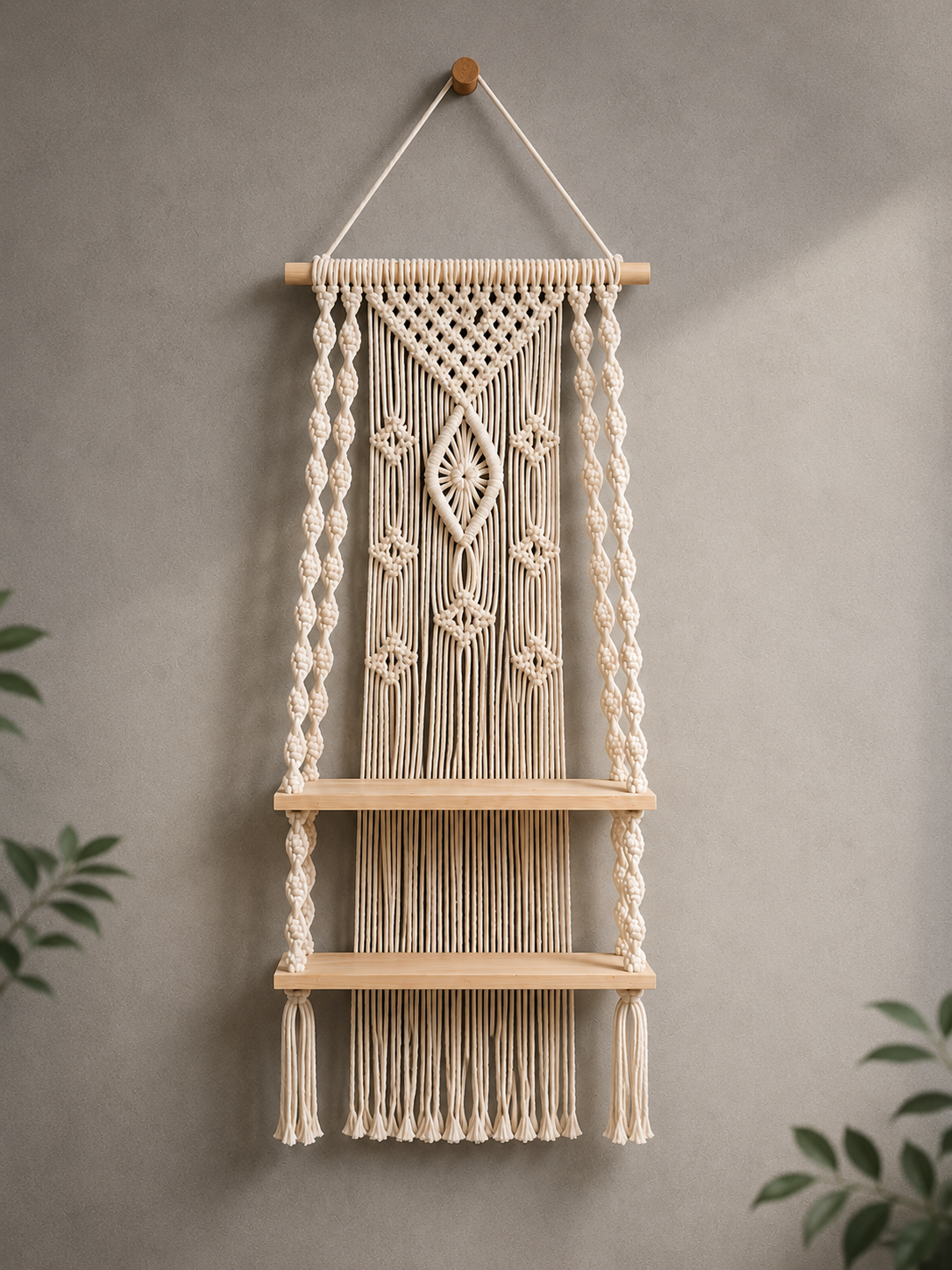 ETHOES Boho Macrame Hanging Wall Shelf