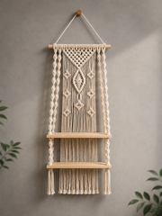 ETHOES Boho Macrame Hanging Wall Shelf
