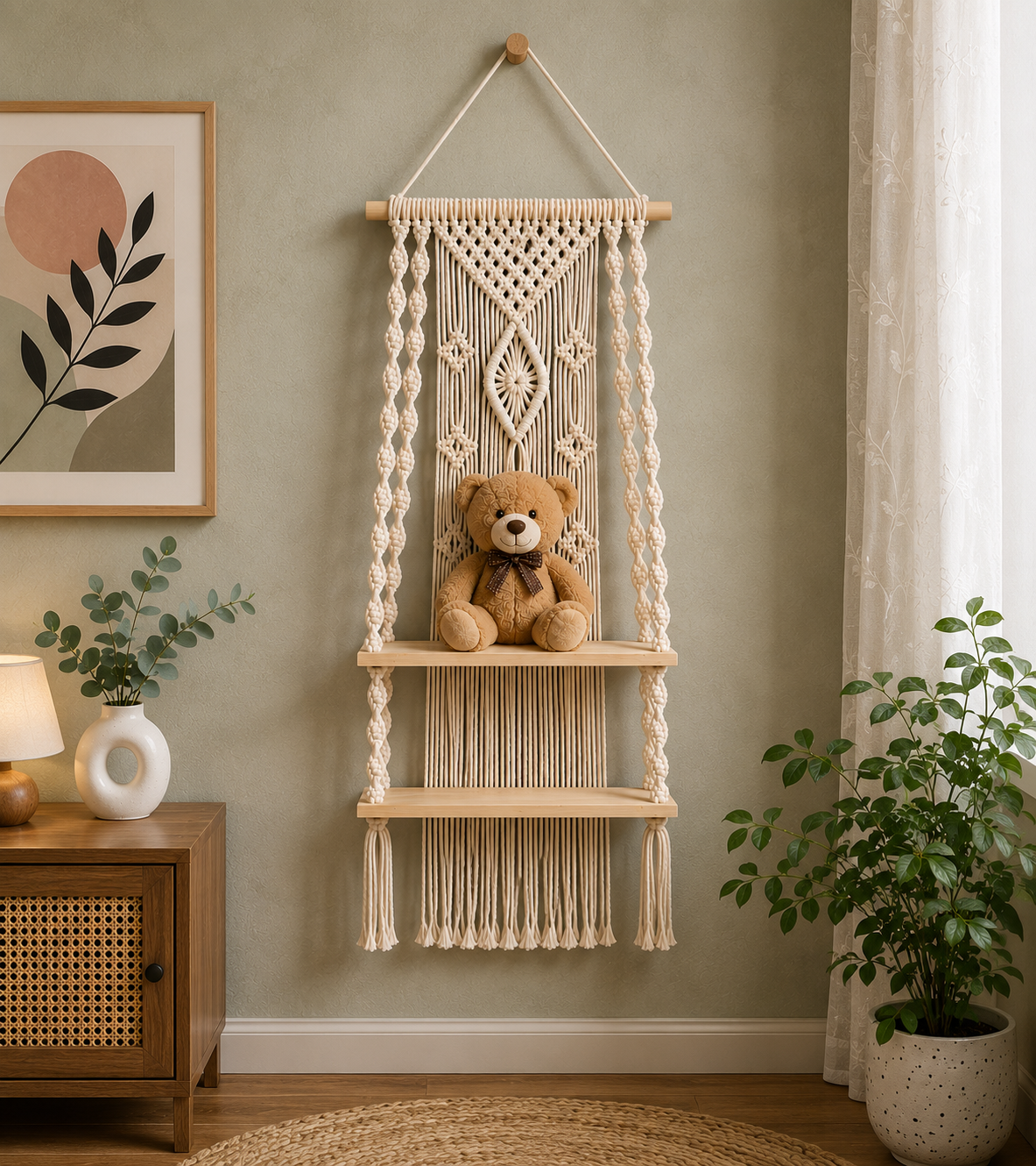 ETHOES Boho Macrame Hanging Wall Shelf