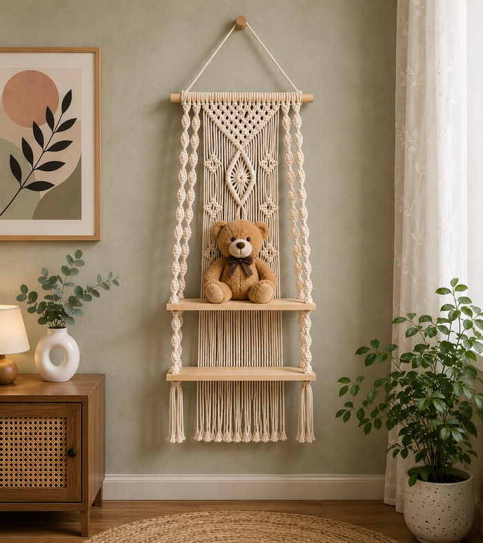 ETHOES Boho Macrame Hanging Wall Shelf