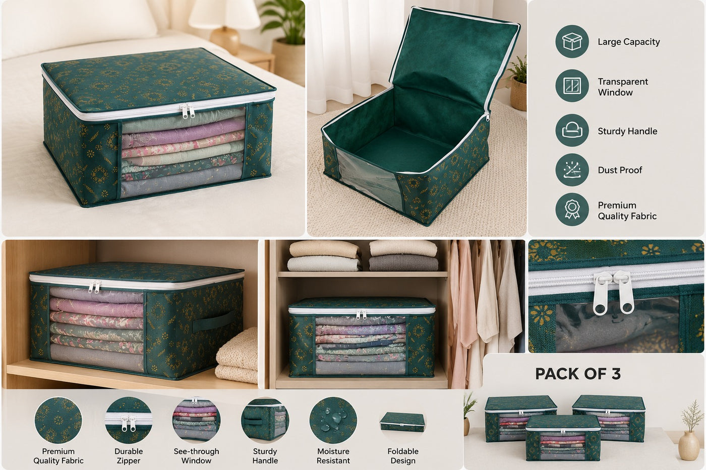 ETHOES Foldable Wardrobe Storage Bags – Pack of 3